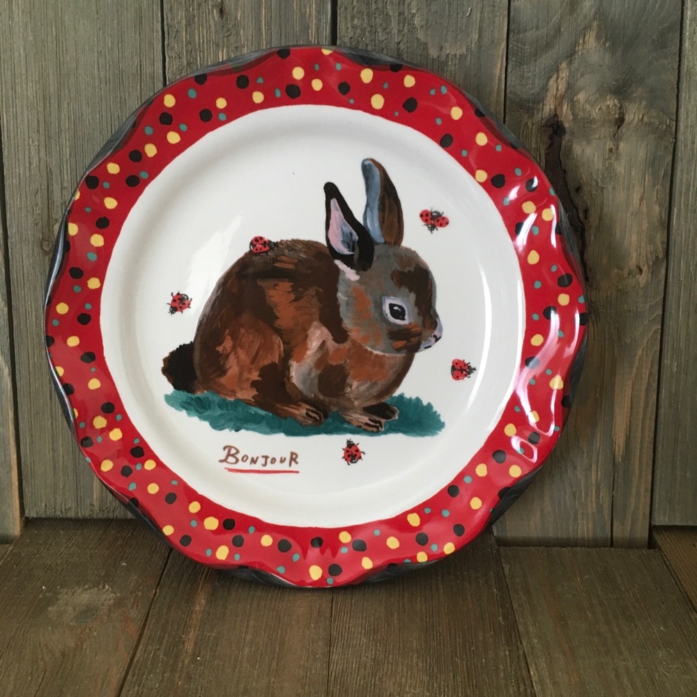 Natalie Lete Whimsical Bunny Bonjour Plate Collectible Anthropologie EUC